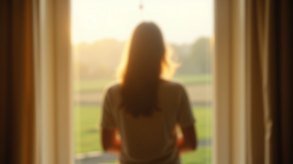 Person standing at window looking outward thoughtfully