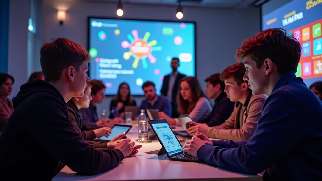 Õpilased esitavad digitaalprojekti ette, presentatsioon auditooriumis