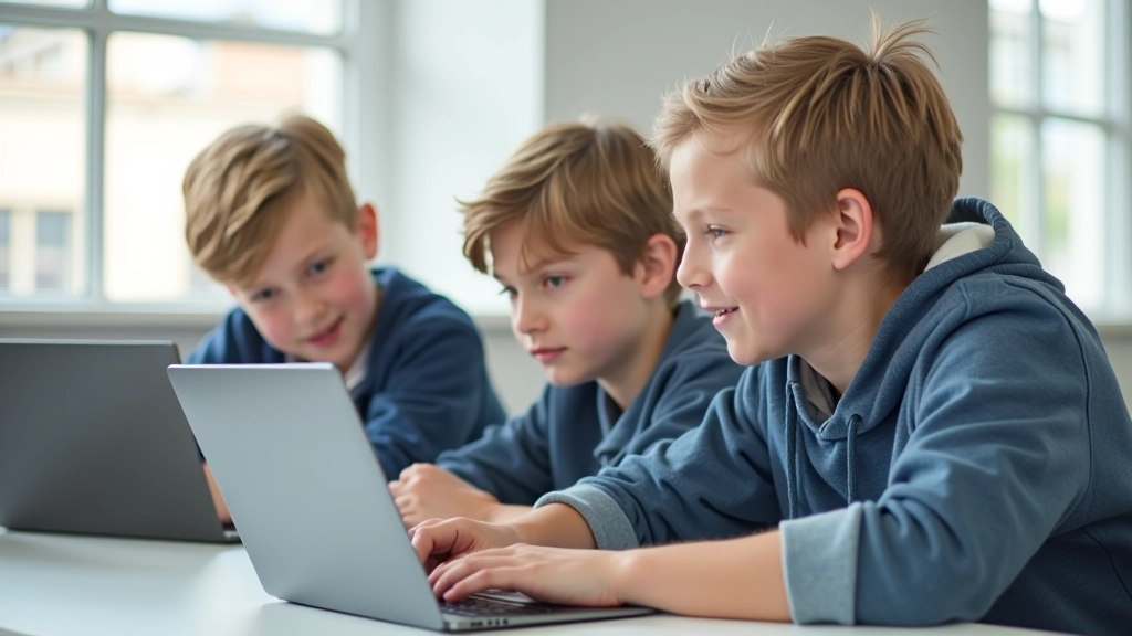 Noored töötavad projektiga nutika klassiruumis, interaktiivne tahvel näitab koodisüsteemi, õppekeskkond